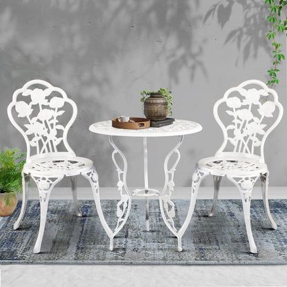 3 Piece Outdoor Cast Aluminum Bistro Set - Rose White