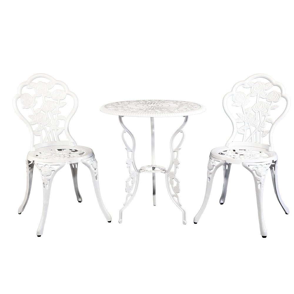 3 Piece Outdoor Cast Aluminum Bistro Set - Rose White