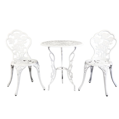 3 Piece Outdoor Cast Aluminum Bistro Set - Rose White