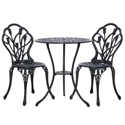 3 Piece Outdoor Cast Aluminum Bistro Set - Tulip Black