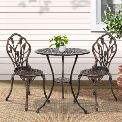 3 Piece Outdoor Cast Aluminum Bistro Set - Tulip Bronze