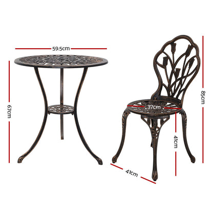 3 Piece Outdoor Cast Aluminum Bistro Set - Tulip Bronze