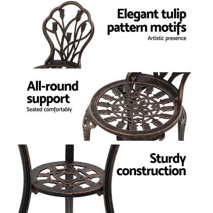 3 Piece Outdoor Cast Aluminum Bistro Set - Tulip Bronze