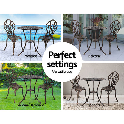 3 Piece Outdoor Cast Aluminum Bistro Set - Tulip Bronze