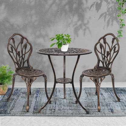 3 Piece Outdoor Cast Aluminum Bistro Set - Tulip Bronze