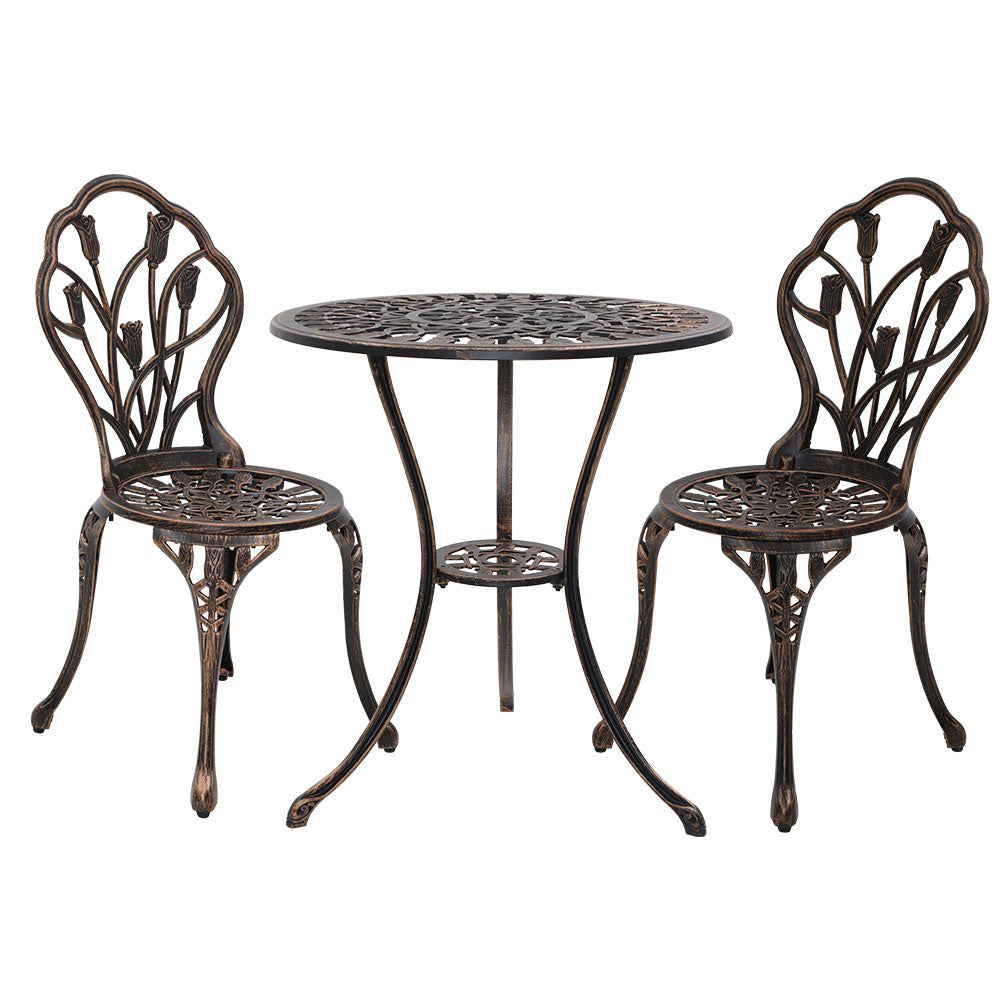 3 Piece Outdoor Cast Aluminum Bistro Set - Tulip Bronze