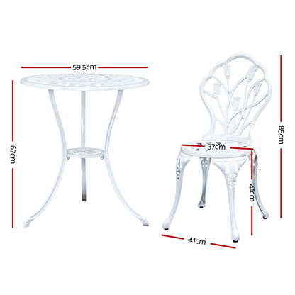 3 Piece Outdoor Cast Aluminum Bistro Set - Tulip White