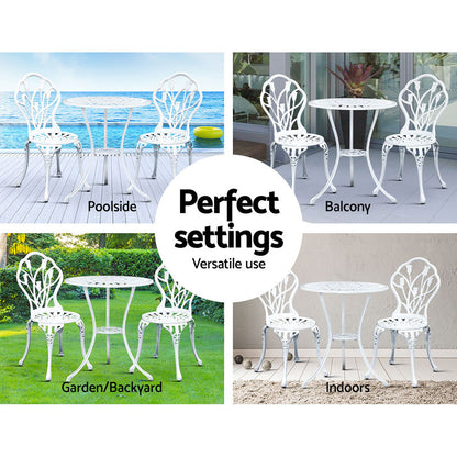 3 Piece Outdoor Cast Aluminum Bistro Set - Tulip White