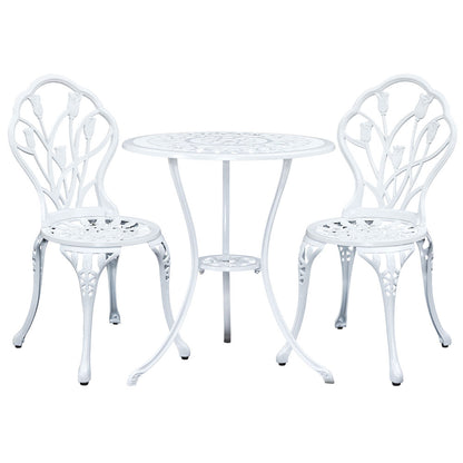 3 Piece Outdoor Cast Aluminum Bistro Set - Tulip White