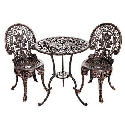 3PC Outdoor Cast Aluminium Bistro Set Dining Chairs - Bronze