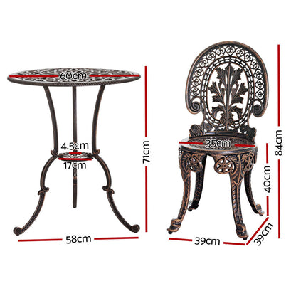 3PC Outdoor Cast Aluminium Bistro Set Dining Chairs - Bronze