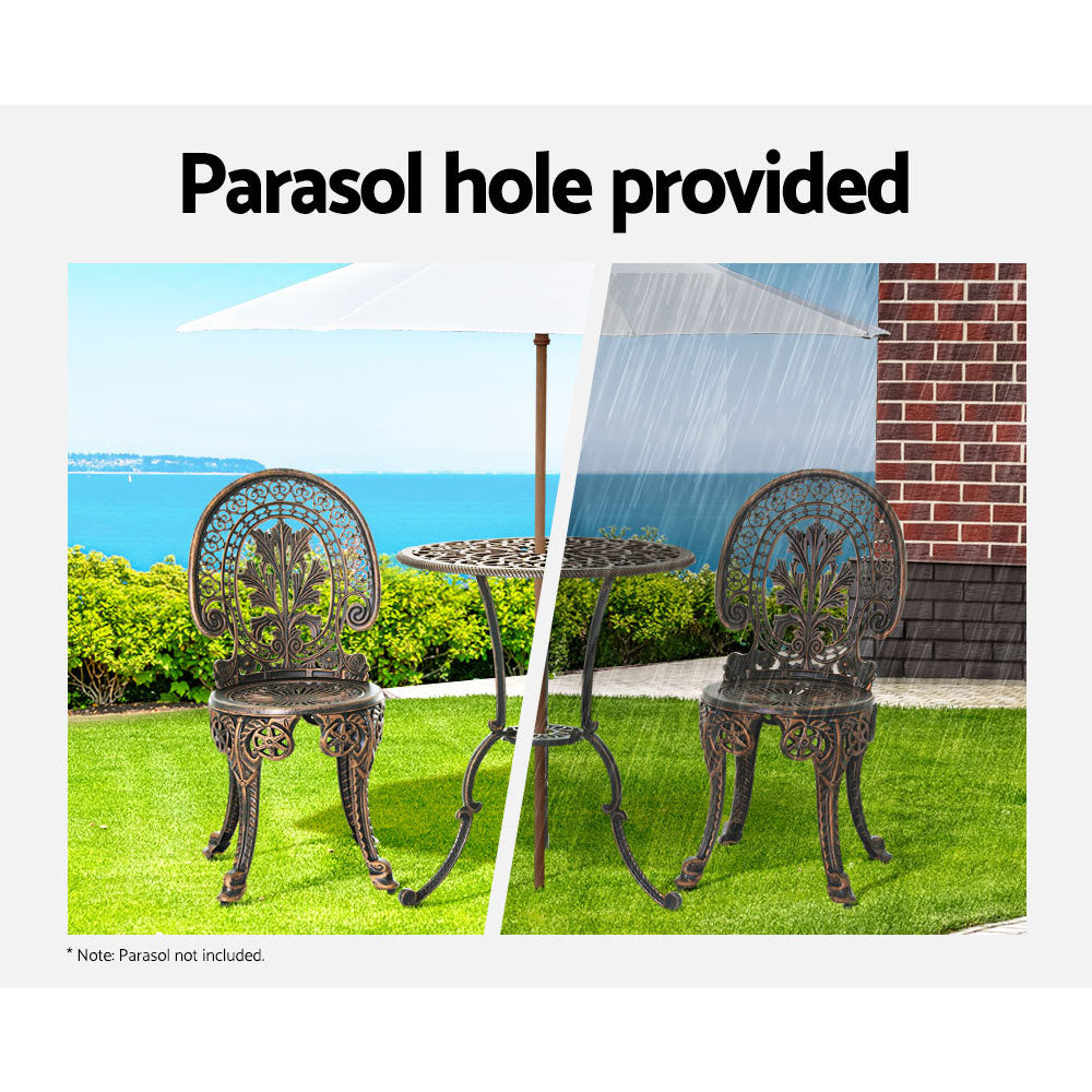3PC Outdoor Cast Aluminium Bistro Set Dining Chairs - Bronze