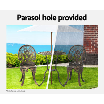 3PC Outdoor Cast Aluminium Bistro Set Dining Chairs - Bronze