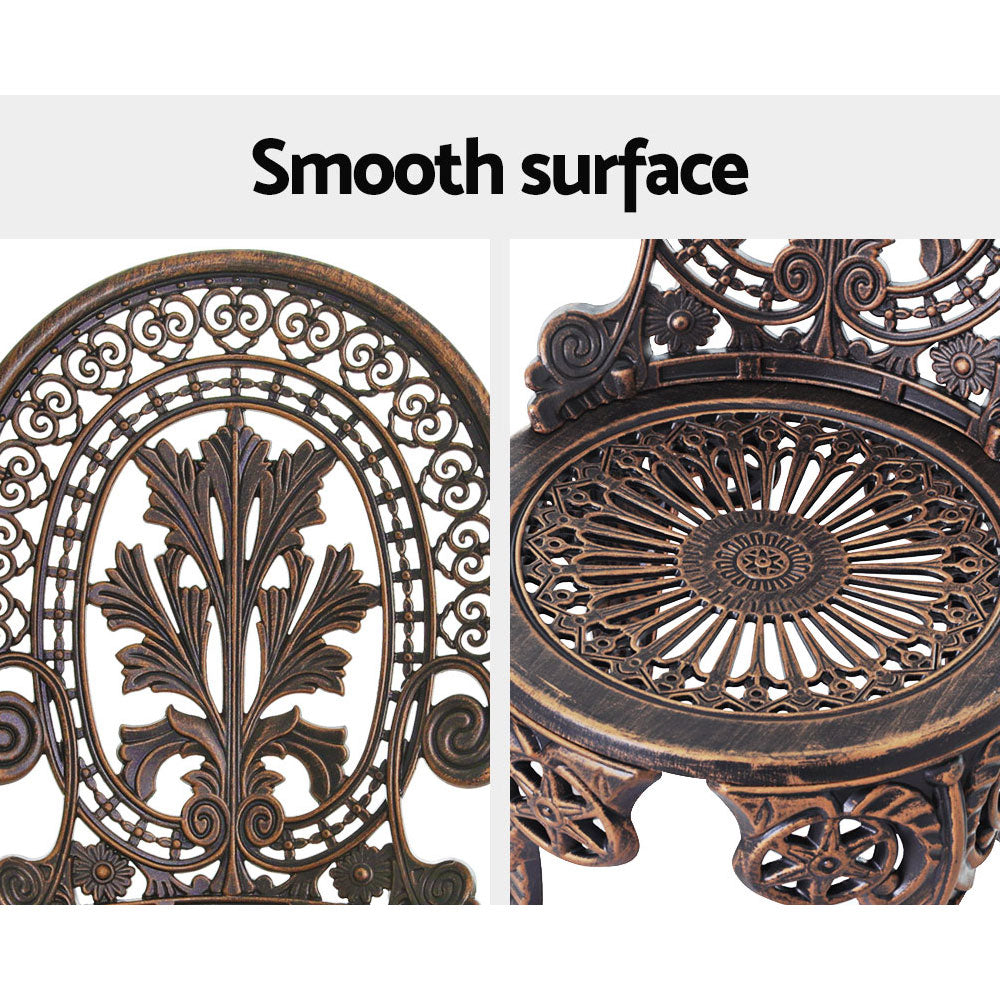 3PC Outdoor Cast Aluminium Bistro Set Dining Chairs - Bronze