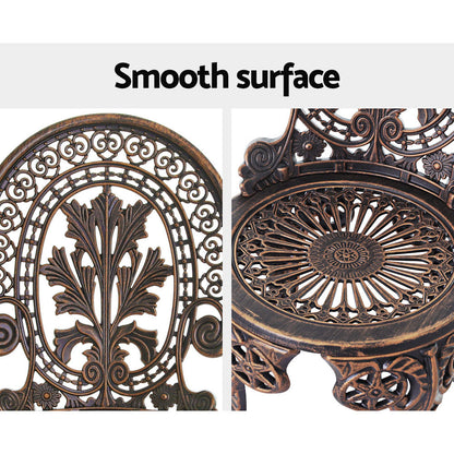 3PC Outdoor Cast Aluminium Bistro Set Dining Chairs - Bronze