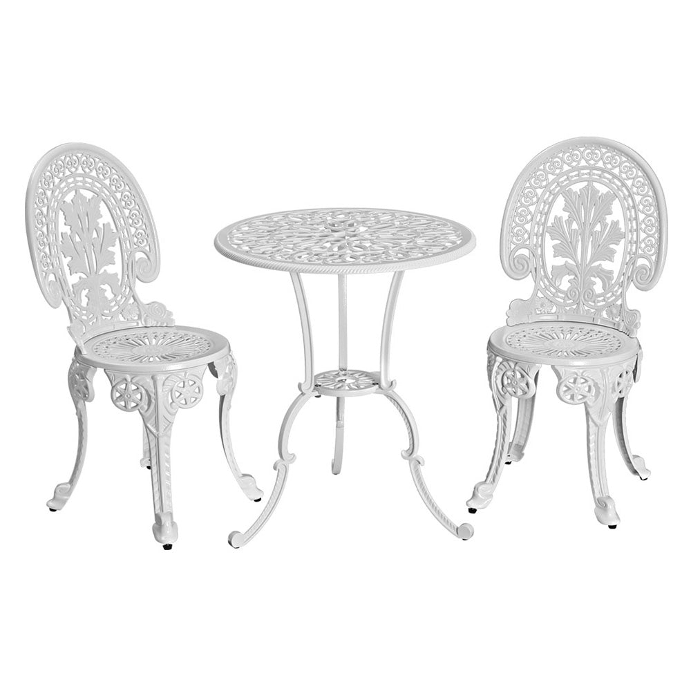 3PC Outdoor Cast Aluminium Bistro Set Dining Chairs - White