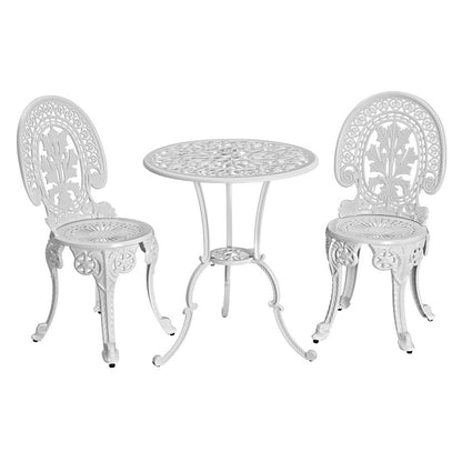 3PC Outdoor Cast Aluminium Bistro Set Dining Chairs - White