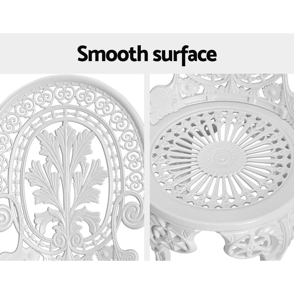 3PC Outdoor Cast Aluminium Bistro Set Dining Chairs - White