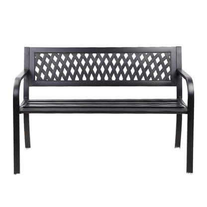 Outdoor Garden Bench Seat Steel Outdoor Furniture 2 Seater Park Black