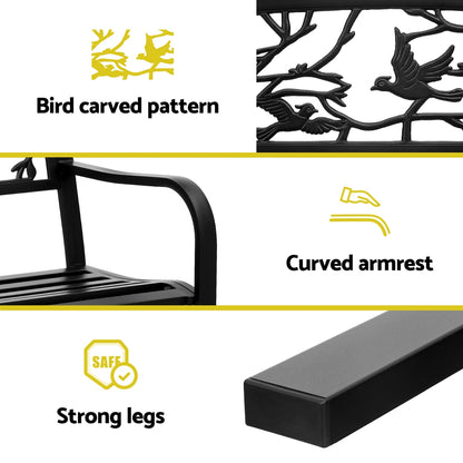 Outdoor Bench Seat Garden Steel Outdoor Furniture 3 Seater Park Black
