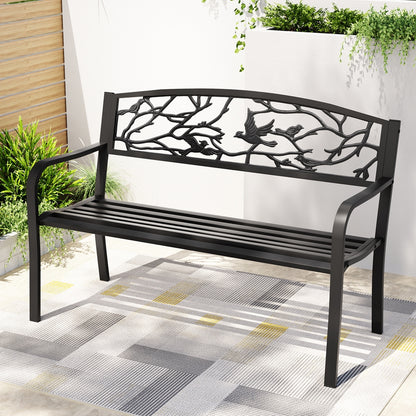 Outdoor Bench Seat Garden Steel Outdoor Furniture 3 Seater Park Black