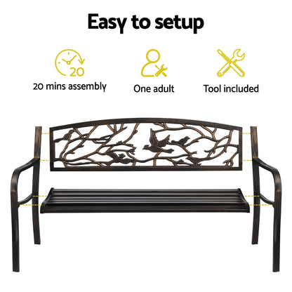 Outdoor Bench Seat Garden Steel Outdoor Furniture 3 Seater Park Bronze