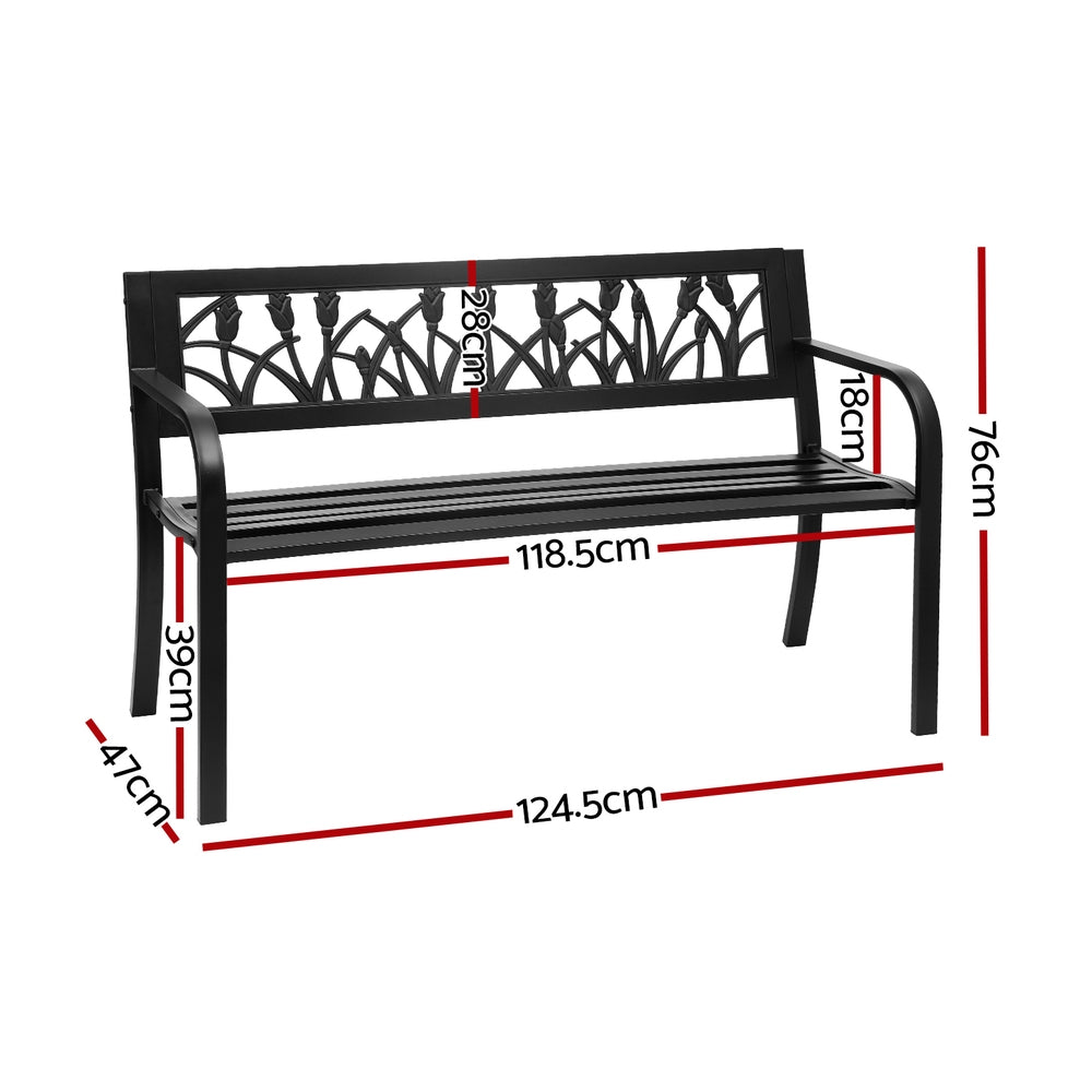 Outdoor Garden Bench Seat Outdoor Furniture Steel 2 Seater Park Black