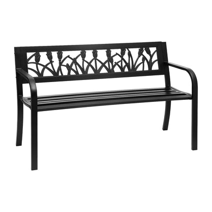Outdoor Garden Bench Seat Outdoor Furniture Steel 2 Seater Park Black