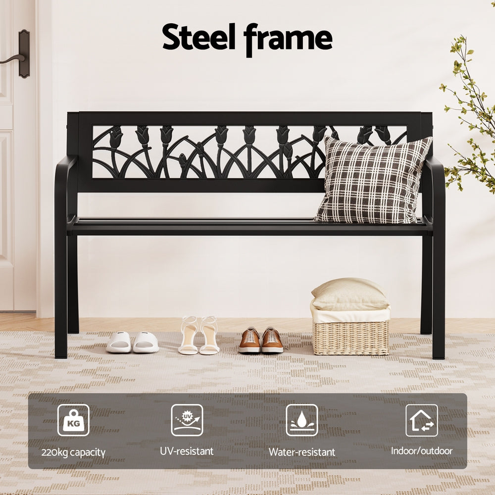 Outdoor Garden Bench Seat Outdoor Furniture Steel 2 Seater Park Black