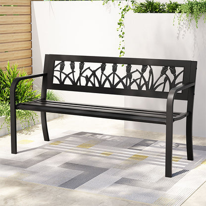 Outdoor Garden Bench Seat Outdoor Furniture Steel 2 Seater Park Black