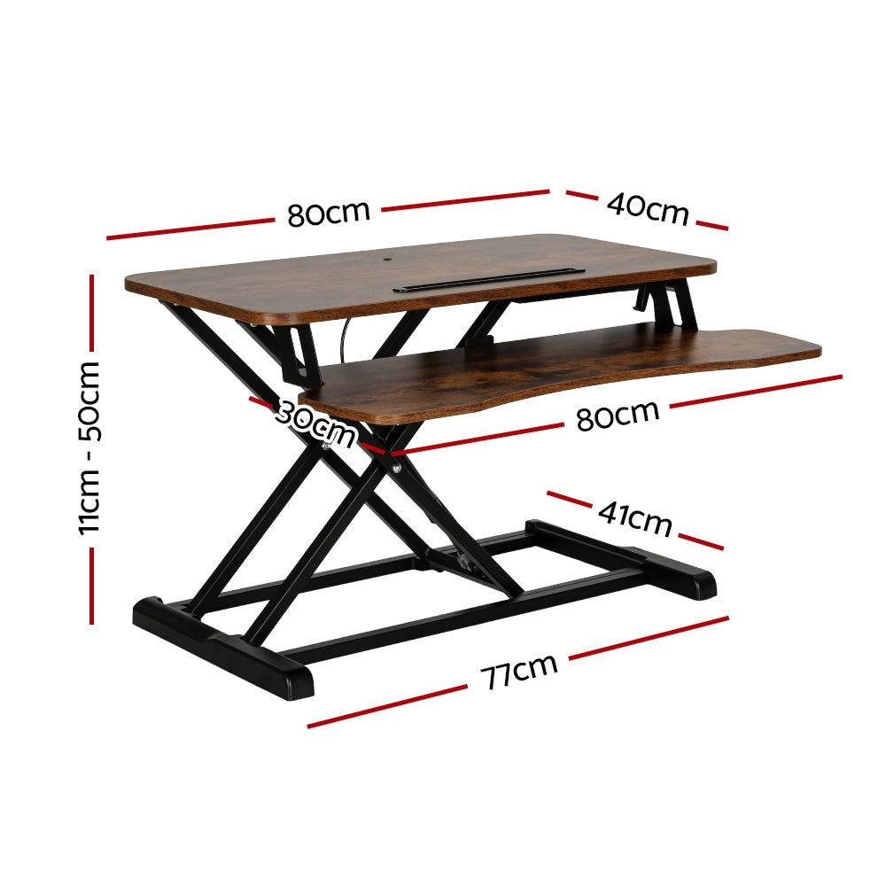 Standing Desk Riser Height Adjustable 80CM - Rustic Brown