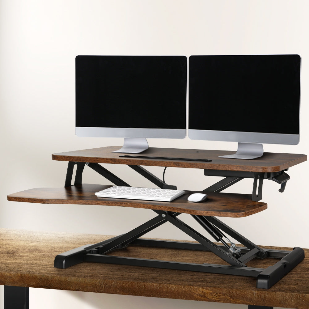 Standing Desk Riser Height Adjustable 80CM - Rustic Brown