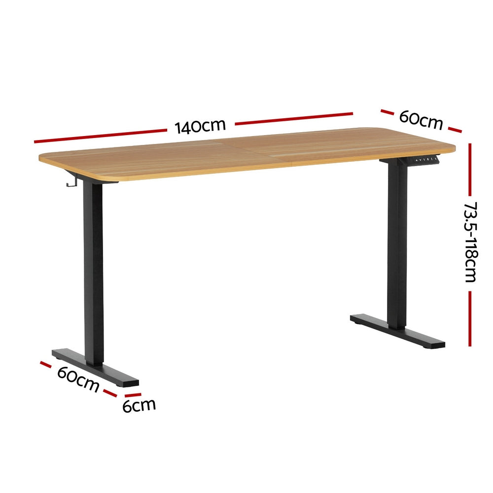 Electric Standing Desk 140cm Adjustable Height Motorised - Oak & Black