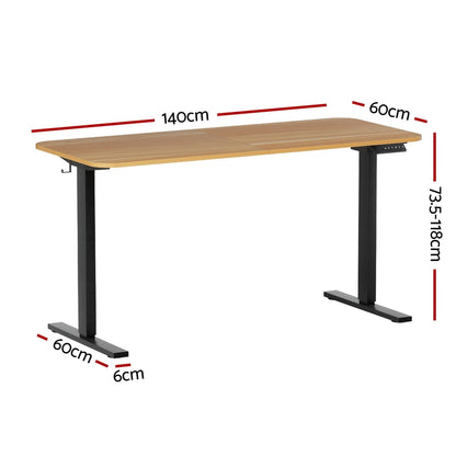 Electric Standing Desk 140cm Adjustable Height Motorised - Oak & Black