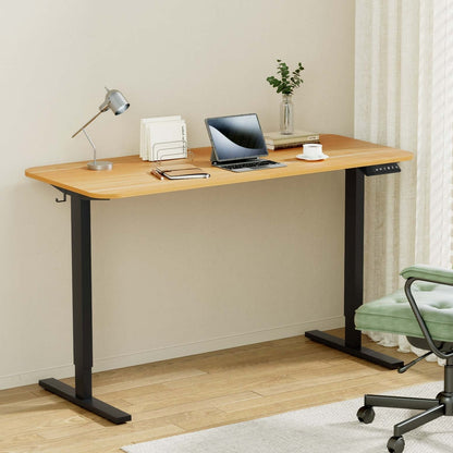 Electric Standing Desk 140cm Adjustable Height Motorised - Oak & Black