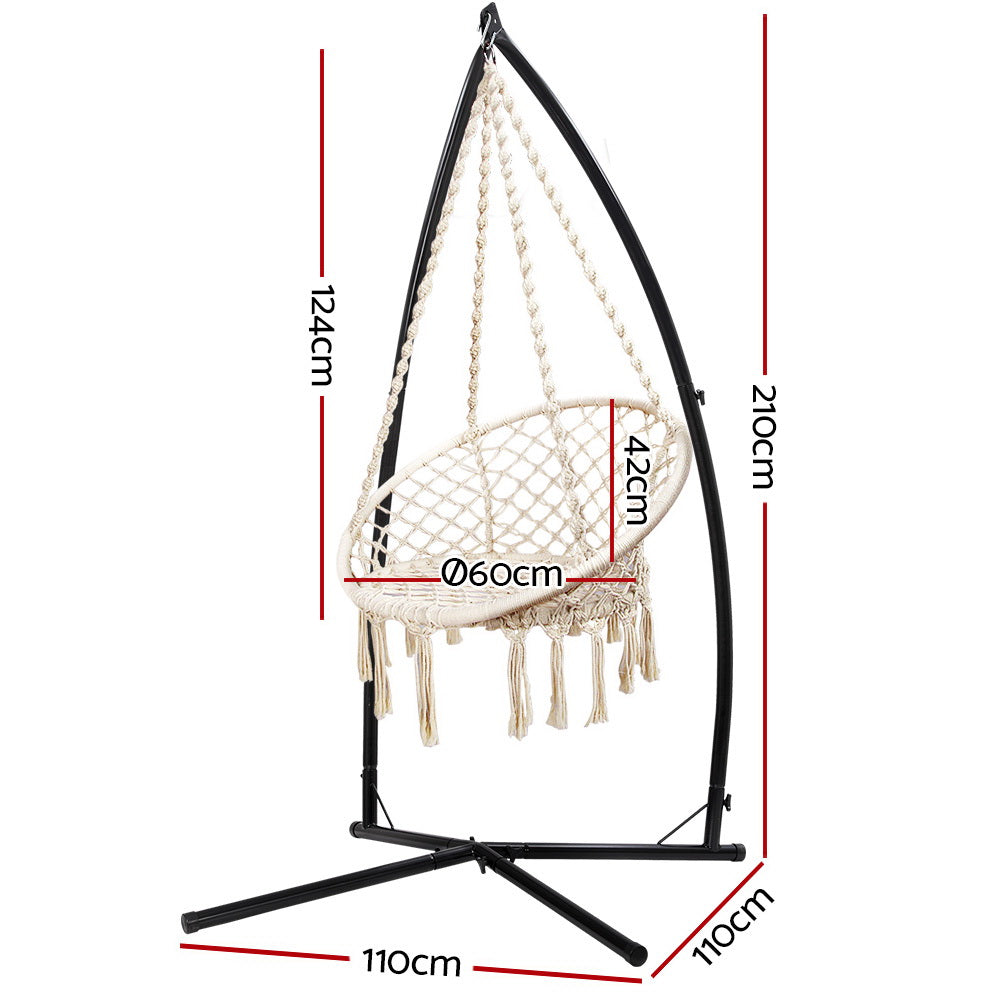 Macrame Hammock Chair with Steel Stand Outdoor Swinging - Cream