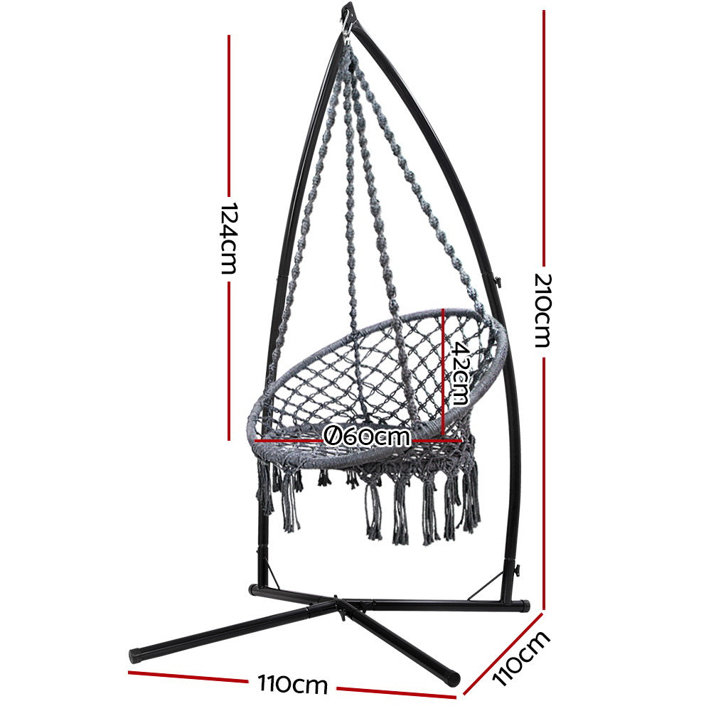 Outdoor Macrame Hammock Chair with Steel Stand - Grey