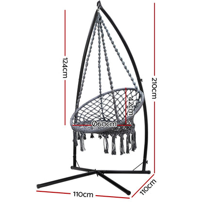 Outdoor Macrame Hammock Chair with Steel Stand - Grey