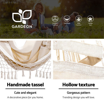 Outdoor Hammock Chair with Steel Stand Hanging Tassel Cream