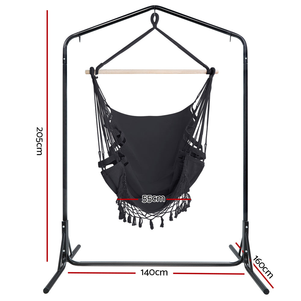 Outdoor Hammock Chair with Stand Tassel Hanging Rope Hammock Grey
