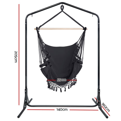 Outdoor Hammock Chair with Stand Tassel Hanging Rope Hammock Grey