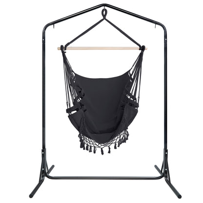 Outdoor Hammock Chair with Stand Tassel Hanging Rope Hammock Grey