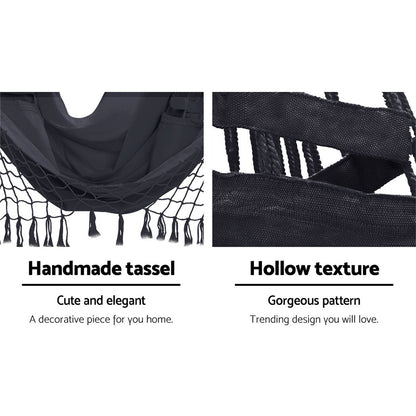 Outdoor Hammock Chair with Stand Tassel Hanging Rope Hammock Grey