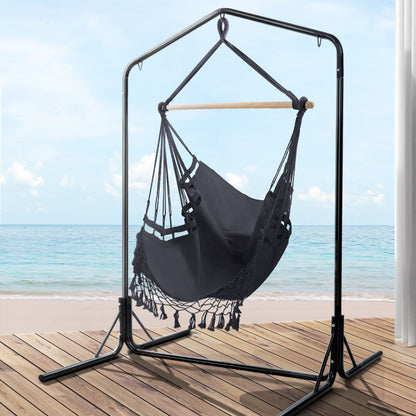 Outdoor Hammock Chair with Stand Tassel Hanging Rope Hammock Grey