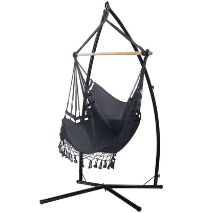 Outdoor Hammock Chair with Steel Stand Hanging Tassel Grey