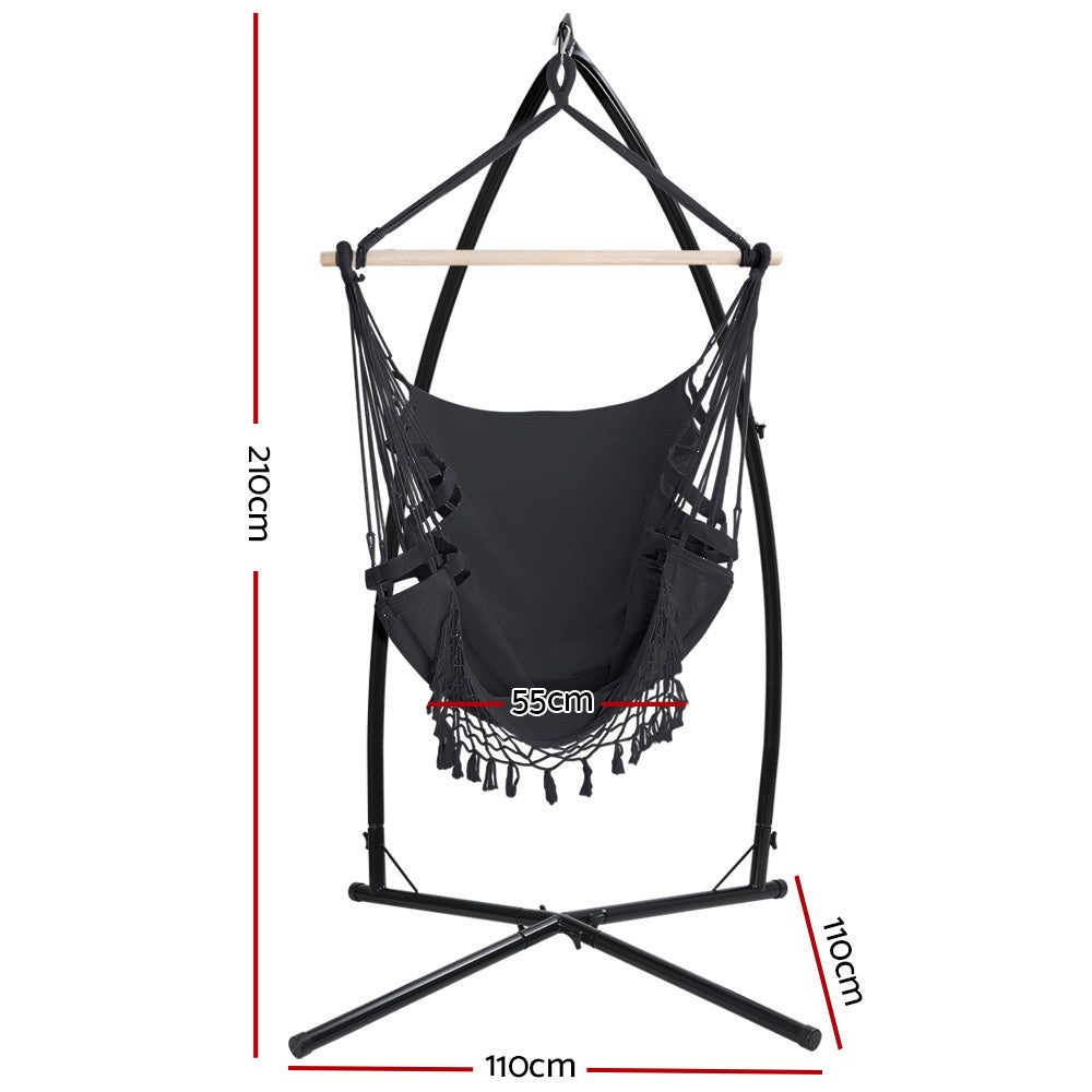 Outdoor Hammock Chair with Steel Stand Hanging Tassel Grey