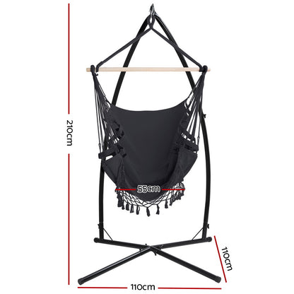 Outdoor Hammock Chair with Steel Stand Hanging Tassel Grey