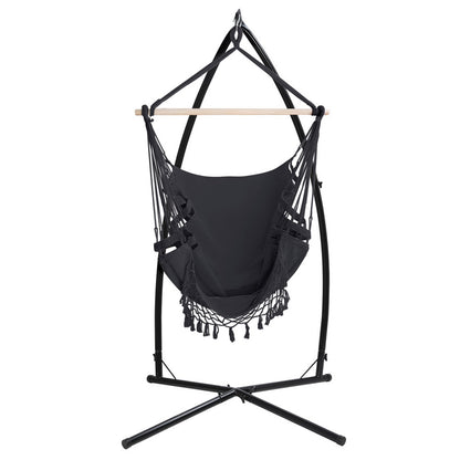 Outdoor Hammock Chair with Steel Stand Hanging Tassel Grey