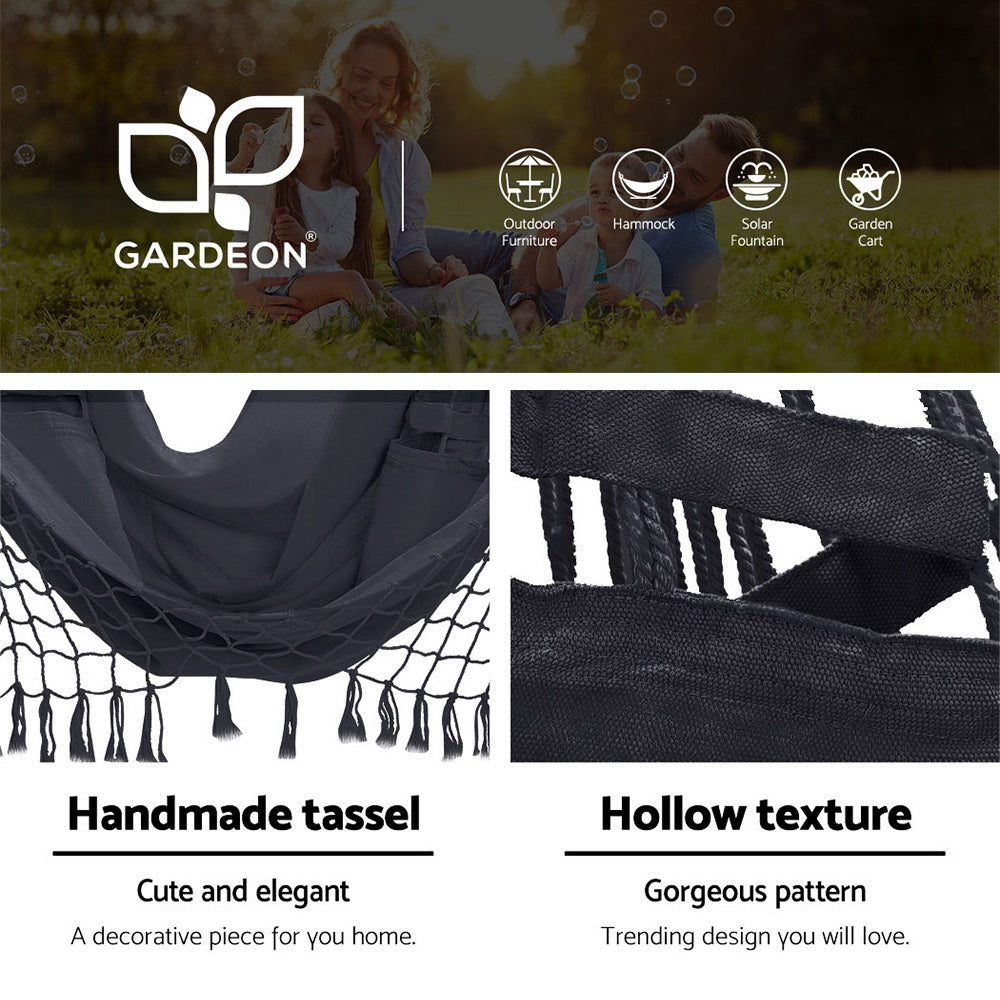 Outdoor Hammock Chair with Steel Stand Hanging Tassel Grey