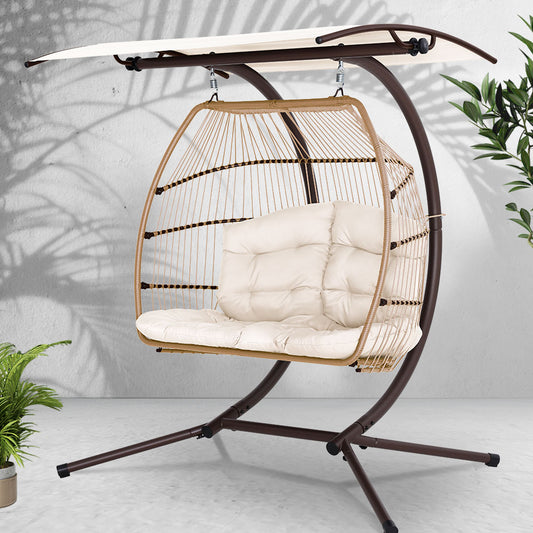 2 Seater Outdoor Egg Swing Chair Wicker - Latte